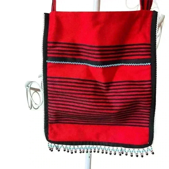 Handmade Women's Red & Black Striped Shoulder Bag Boho Hippie Style - Picture 2 of 5